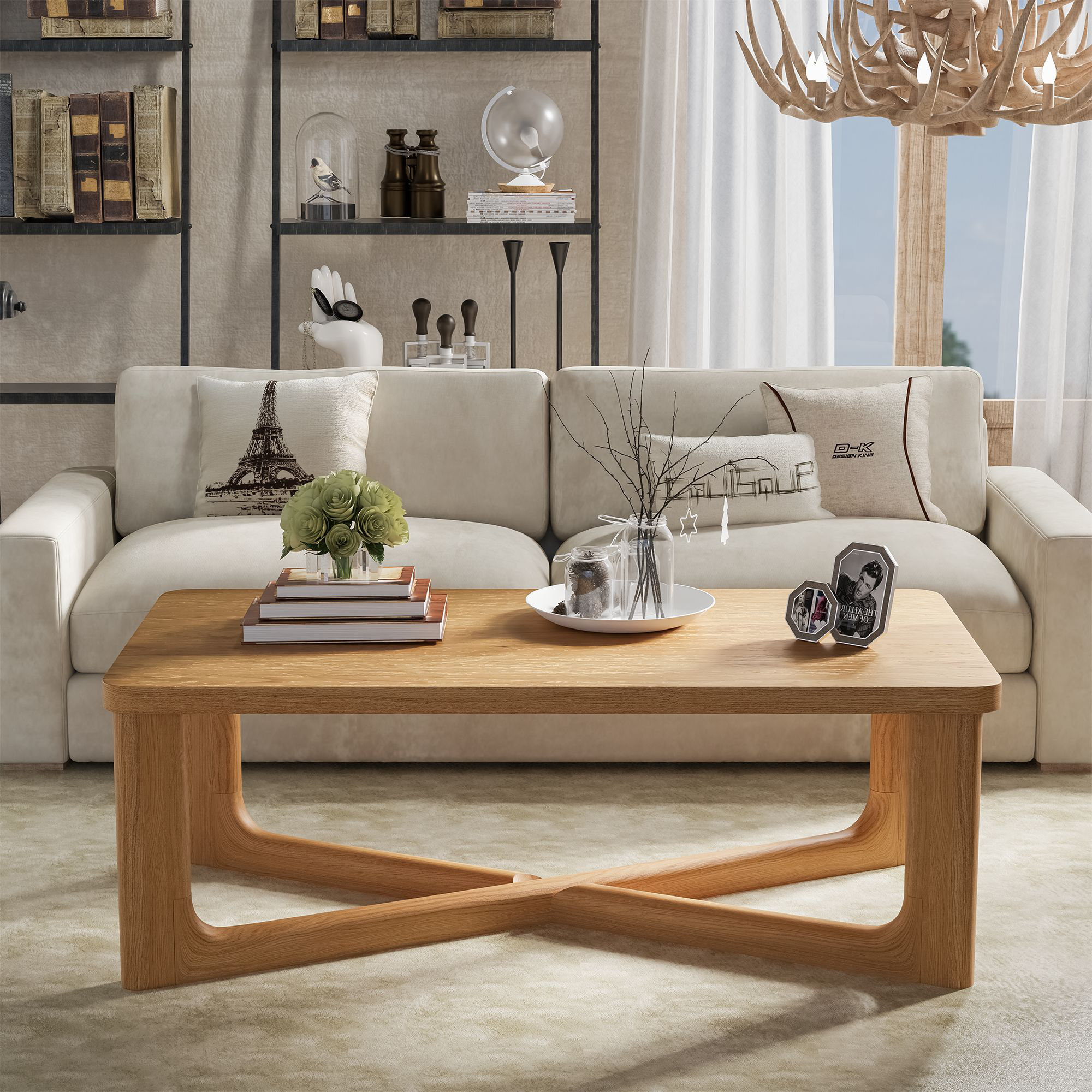 Lark Manor™ Ashai Rectangular Wood Coffee Table with Crossed Legs